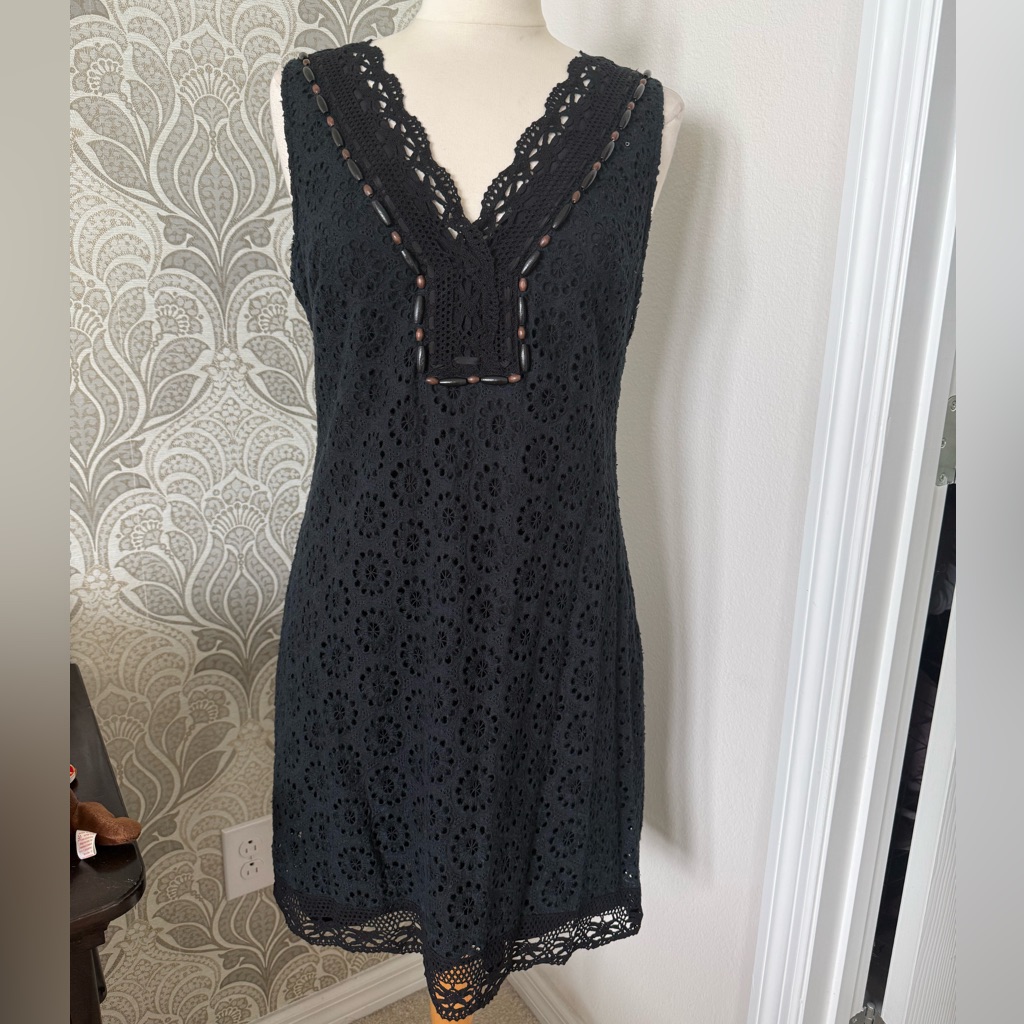 Hale Bob Cabana Black Crochet Mini Dress
